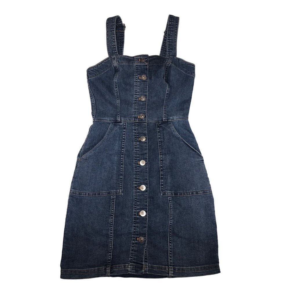 Denim Dress Size 0 H&M Divided Blue Button Front Pockets Stretch Adjustable